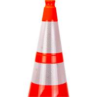 C&ocirc;ne de signalisation de premi&egrave;re qualit&eacute;, 28", Orange, Bande(s) r&eacute;fl&eacute;chissante(s) 4" & 6" Equipex