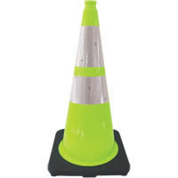 C&ocirc;ne de signalisation de premi&egrave;re qualit&eacute;, 28", Vert lime, Bande(s) r&eacute;fl&eacute;chissante(s) 4" & 6" Equipex