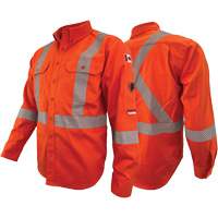 Chandail de travail &agrave; manches longues ignifuge et r&eacute;sistant &agrave; l'arc &eacute;lectrique avec bandes de 2" Atlas Guardian, T-petit, Orange haute visibilit&eacute; Equipex