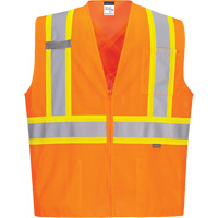 Contrast-Striped Safety Vest, High Visibility Orange, Small, Polyester Equipex