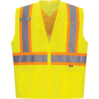 Contrast-Striped Safety Vest, High Visibility Lime-Yellow, Small, Polyester Equipex