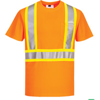 Contrast-Striped Safety T-Shirt, Polyester, Small, High Visibility Orange Equipex