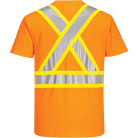 Contrast-Striped Safety T-Shirt, Polyester, Small, High Visibility Orange Equipex