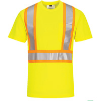 Contrast-Striped Safety T-Shirt, Polyester, Small, High Visibility Lime-Yellow Equipex