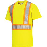 Contrast-Striped Safety T-Shirt, Polyester, Small, High Visibility Lime-Yellow Equipex