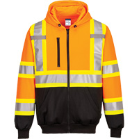 Contrast-Striped Safety Hoodie, Small, Black/High Visibility Orange Equipex