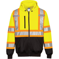 Contrast-Striped Safety Hoodie, Small, Black/High Visibility Lime-Yellow Equipex
