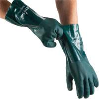 Double Dipped Green Gloves, 14" L, PVC, Cotton Jersey Inner Lining, 70-mil Equipex