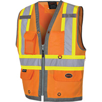 Veste de s&eacute;curit&eacute; pour arpenteur Pioneer avec fermeture &agrave; glissi&egrave;re et dos en maille, Orange haute visibilit&eacute;, Petit, Polyester Equipex