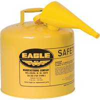 Bidon de s&eacute;curit&eacute; pour le diesel avec entonnoir, Type I, Acier galvanis&eacute;, 5 gal. US, Jaune, Homologu&eacute; FM/List&eacute; UL/ULC Equipex
