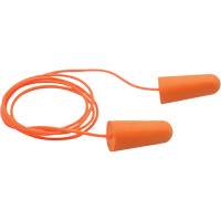 Bouchons d'oreilles coniques jetables en mousse de PU orange SEALTEC33, Vrac - Sac en poly, Avec cordon Equipex