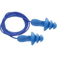 Bouchons d'oreilles r&eacute;utilisables bleus 100 % d&eacute;tectables par m&eacute;tal SEALTEC TipGrip, Avec cordon, Taille unique, Vrac - Boîte, NRR dB 26 dB Equipex