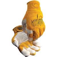 Gants de soudeur TIG/MIG de premi&egrave;re qualit&eacute; Caiman avec fermeture &agrave; boucles & crochets, Cuir de vache refendu, Taille Moyen Equipex