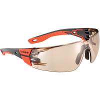 Lunettes de s&eacute;curit&eacute; RUSH+ 2.0 avec monture noire et rouge, M/G, Lentille Cuivre, Antibu&eacute;e/Anti-&eacute;gratignures, ANSI Z87+ Equipex