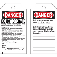&eacute;tiquettes de verrouillage, Plastique, 3" la x 5-1/2" h, Anglais Equipex
