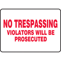 Enseigne  No Trespassing , 7" x 10", Vinyle, Anglais Equipex