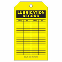 Lubrication Record Tags, Polyester, 4" W x 7" H, English Equipex