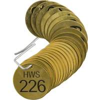 &eacute;tiquettes num&eacute;rot&eacute;es pour vannes HWS, # 226-250, Laiton, 1,5" dia. Equipex