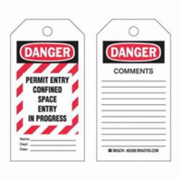 "Confined Space" Tags, Polyester, 3" W x 5-3/4" H, English Equipex