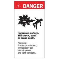 Enseigne Danger Hazardous Voltage, 8" x 4-1/2", Acrylique, Anglais avec pictogramme Equipex