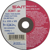 Cut-Off Wheel (A36T), 3" x 0.035", 3/8" Arbor, Type 27, Aluminum Oxide, 25000 RPM Equipex