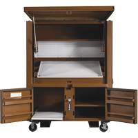 Coffre de chantier et surface de travail sur le terrain, 33" la x 63" p x 80" h, Acier, Rouge Equipex