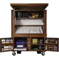 Coffre de chantier et surface de travail sur le terrain, 33" la x 63" p x 80" h, Acier, Rouge Equipex