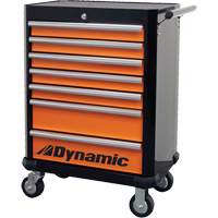 Roller Cabinet, 7 Drawers, 28" W x 18" D x 40" H, Black/Orange Equipex