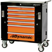Roller Cabinet, 8 Drawers, 36" W x 18" D x 39-1/4" H, Black/Orange Equipex