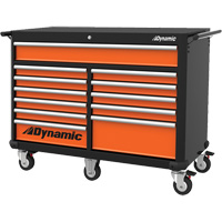 Roller Cabinet, 12 Drawers, 53" W x 24" D x 41" H, Black/Orange Equipex