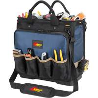 Sac &agrave; outils pour technicien &agrave; base moul&eacute;e et &agrave; compartiments multiples, Polyester balistique, 54 pochettes, Noir/Bleu Equipex