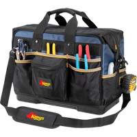 Sac &agrave; outils ferm&eacute; pour entrepreneurs &agrave; base moul&eacute;e, Polyester balistique, 29 pochettes, Noir/Bleu Equipex