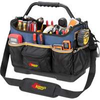 Boîte &agrave; outils ouverte &agrave; base moul&eacute;e, Polyester balistique, 17 pochettes, Noir/Bleu Equipex