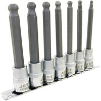 LHSW-3807M Metric 4" Long Ball Nose Socket Set, Hex Ball, 3/8" Drive, 7 Pcs Equipex