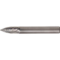 Solid Carbide Burrs - Tree Shape Pointed End, SG-1, 1/4" Dia., 1/4" Shank, 5/8" Depth of Cut Equipex