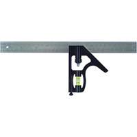 English/Metric Combination Square, 12" L, 1/16" Graduations, Steel, Chrome Plated Equipex