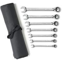 72-Tooth 12 Point Reversible Ratcheting SAE Wrench Set with Tool Roll, Combination, 7 Pieces, Imperial Equipex
