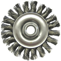 Wire Wheel Brushes, 4" Dia., 0.02" Fill, 5/8"-11 Arbor, Steel Equipex