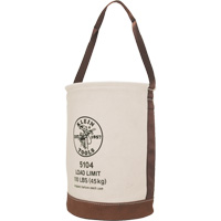 Bucket with Leather Bottom, 17" H, Canvas, Beige Equipex