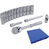 Socket & Attachment Set, 15 Pcs, 3/8" Drive Size, Deep Equipex