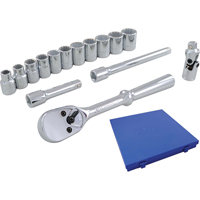 Jeu de douilles et accessoires, 15 Mcx, Prise de 3/8" Equipex