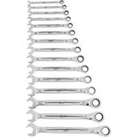 Ratcheting Wrench Set, Combination, 15 Pieces, Metric Equipex