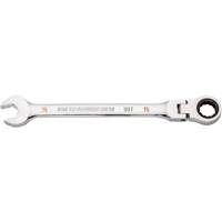 90-Tooth Flex Head Ratcheting Combination Wrench, 12 Point, 15 mm, Chrome Finish Equipex
