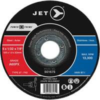 Power Xtreme Cut-Off Wheels for Angle Grinders - Steel/Stainless Steel, 5" x 1/32", 7/8" Arbor, Type 27, 12200 RPM Equipex