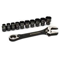 11-Piece Pass-Thru Adjustable Wrench Set, 8" L, 1-1/8" Max Width, Chrome/Polished Equipex