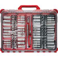 Jeu de cliquets et douilles m&eacute;triques/SAE avec organisateur PACKOUT &agrave; profil bas, 98 Mcx, Prise de 3/8" Equipex