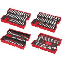 Jeu de cliquets et douilles m&eacute;triques et SAE avec organisateur PACKOUT &agrave; profil bas, 242 Mcx, Chocs, Prise de 1/4"/3/8"/1/2", Profond Equipex