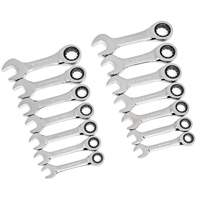 72-Tooth 12 Point Stubby Wrench Set, Ratcheting Combination, 14 Pieces, Imperial and Metric Equipex