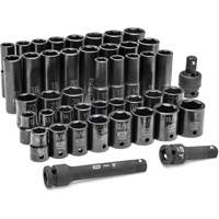 6 Point SAE/Metric Socket Set, 44 Pcs, Impact, 1/2" Drive Size, Deep Equipex