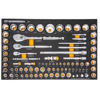 Jeu d'outils SAE/m&eacute;triques pour m&eacute;canicien &agrave; 90 dents 1/4", 3/8" & 1/2" avec plateau de rangement en mousse Equipex